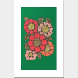 Flower Power, orange and pink, retro florals Posters and Art